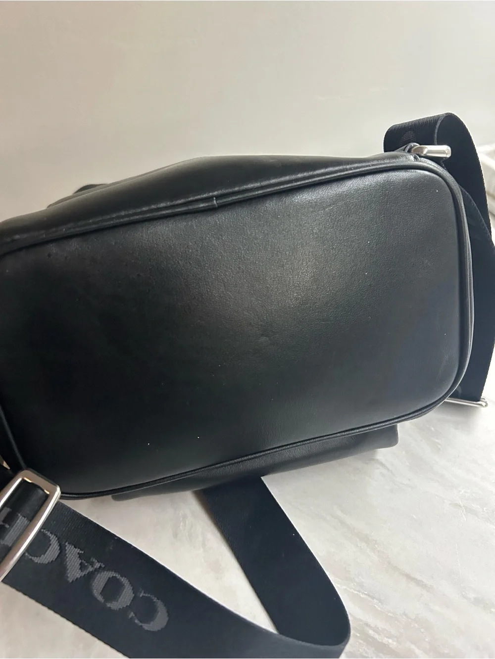 Coach Black Leather Logo Drawstring Backpack - Picture 9 of 12